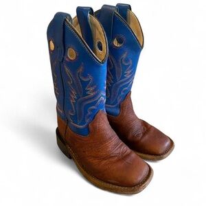 Old West Kids Brown and Blue Western Boots